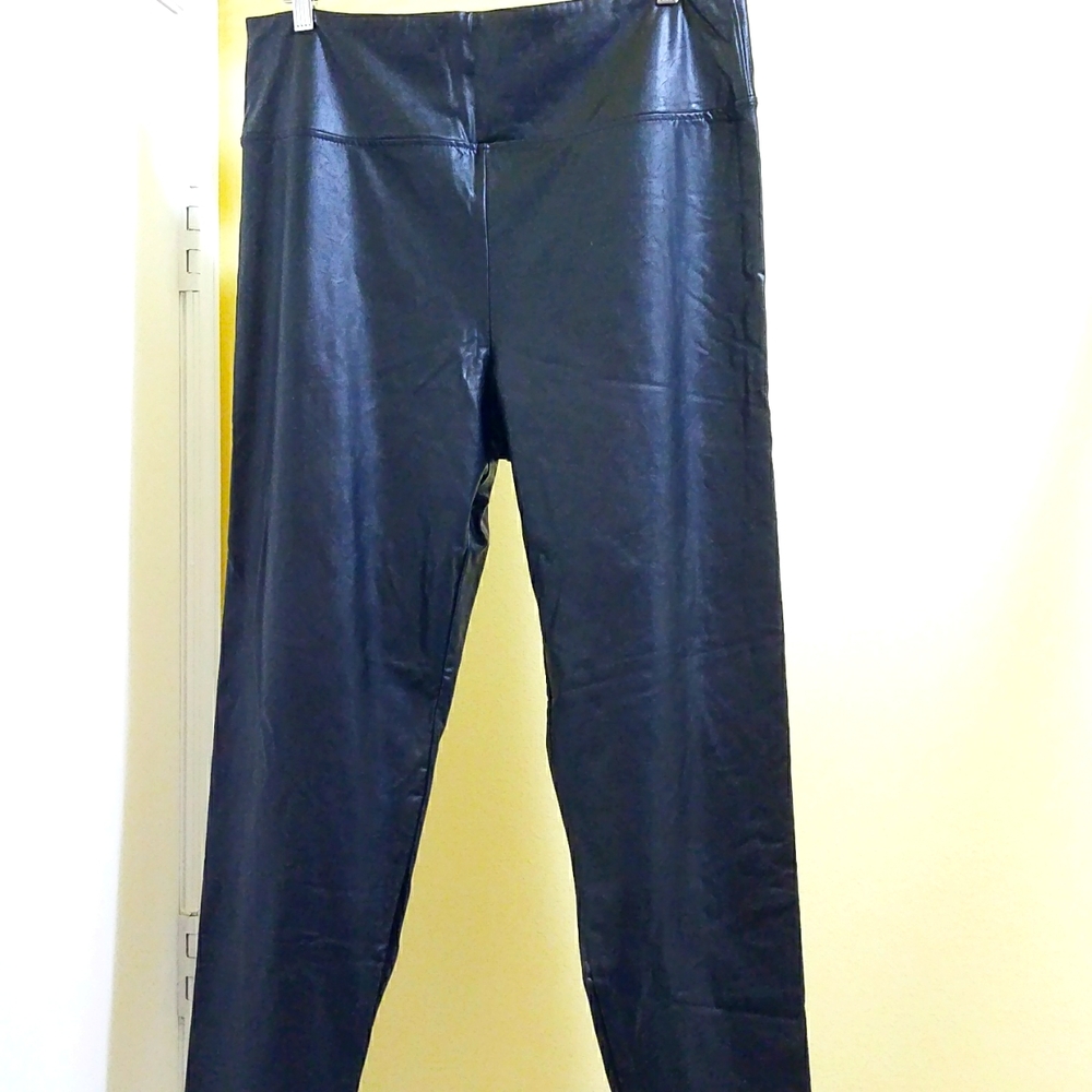 Black Tapered Vegan Leather Pants‎ Slacks - Sz XL